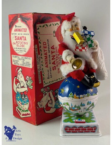 HTC 3979 JAPON PERE NOEL SANTA CLAUS ON ROTATING GLOBE BATTERY OP C.1950 prix