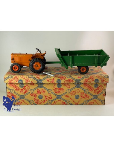 JOUET ANCIEN CIJ 8/82 TRACTEUR RENAULT MECANIQUE ORANGE AV REMORQUE 1/10° 1952 vous aussi creer 