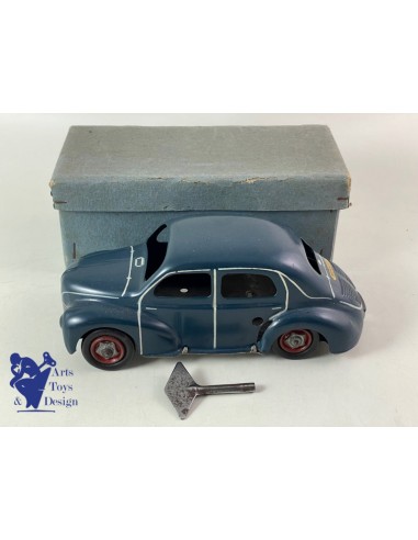 JOUET ANCIEN CIJ 5/48 RENAULT 4CV BLEU FONCE MECANIQUE 18CM VERS 1950 plus qu'un jeu 