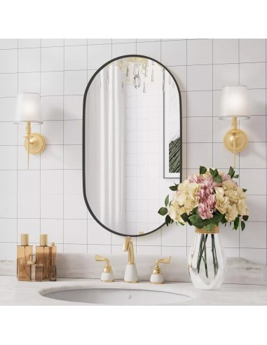 LUVODI 1000x500mm Oval Black Metal Frame Wall Mirror Accent Full Length Vanity Mirror for Bathroom,Entryway,Bedroom Decor offre 