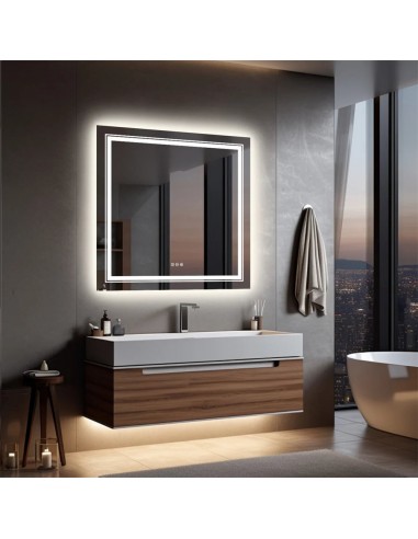 LUVODI Square Illuminated Wall Bathroom Mirror with LED Lights Dimmable Defog Mirror on Sink pour bénéficier 