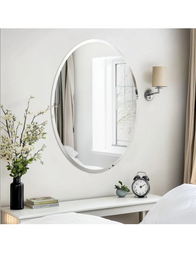 LUVODI Oval Vanity Mirror Frameless Silver Art Wall Decor Mirror with Beveled Edge for Home Decor Pour