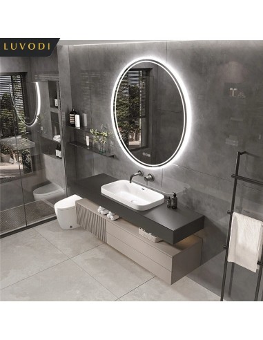 LUVODI Intelligent Illuminate Big Round Mirror for Bathroom Touch Screen Dimmable Anti-fog Bathroom LED Light Mirror store