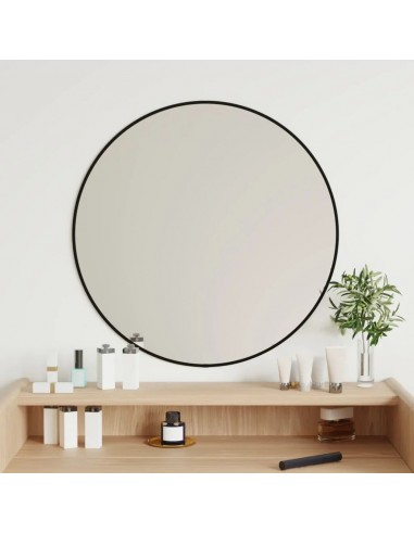 Black wall mirror Ø 60 cm round interior decoration wall decal living room decoration en linge