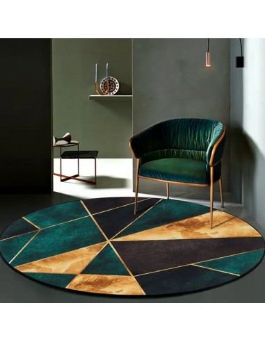 Tapis d'intérieur rond moderne vert, noir et or 50% de réduction en Octobre 2024