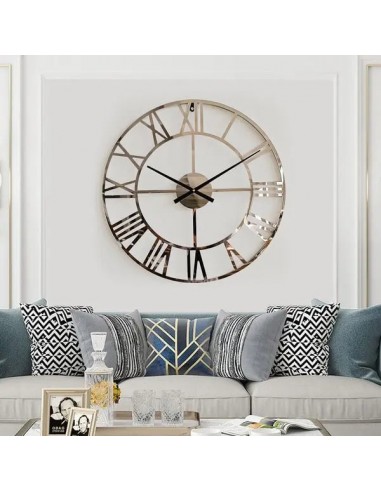 Grande horloge murale silencieuse ronde en argent, chiffres romains, art décoratif moderne en acrylique livraison gratuite