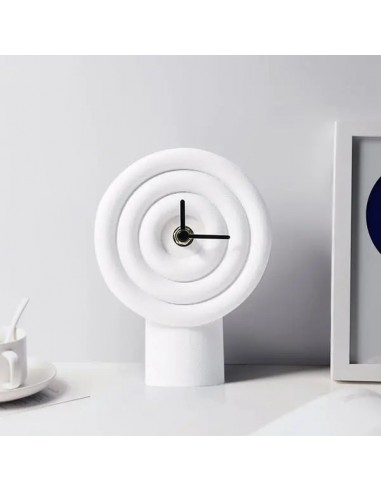 Horloge de table minimaliste en résine blanche à cercle géométrique, pointeur noir, décoration de bureau les ctes