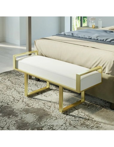 Banc OTTOMAN rembourré en lin blanc shop