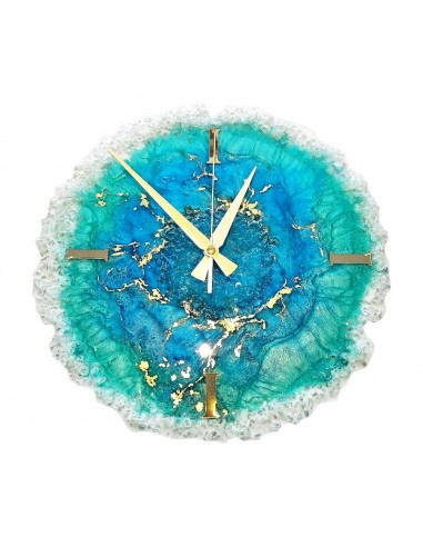 Horloge Murale Époxy Vague d'Azur - Silencieuse 35cm - Luxe Océanique Artisanal 2024