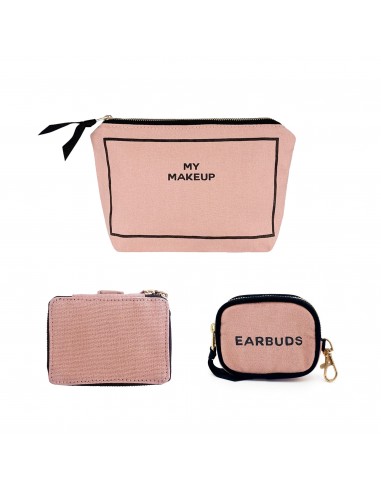 Handbag Organizer Trio: Trinket, Makeup & Earbud Cases, Pink/Blush de technologie