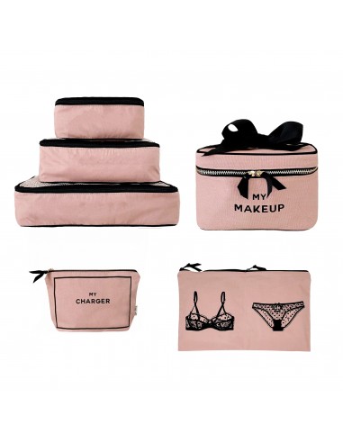 Travel Glam 4-Pack: Organize, Lingerie, Makeup & Tech, Pink/Blush français