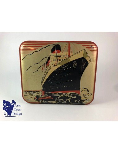 BOITE BISCUITS COMPAGNIE GENERALE TRANSATLANTIQUE NORMANDIE 1935 TRES BEL ETAT meilleur choix