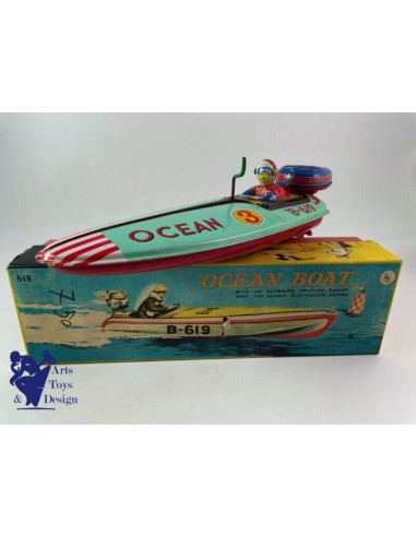 JOUET ANCIEN BANDAI B619 TIN OCEAN SPEED BOAT JAPAN FRICTION 30CM VERS 1950 Comment ça marche