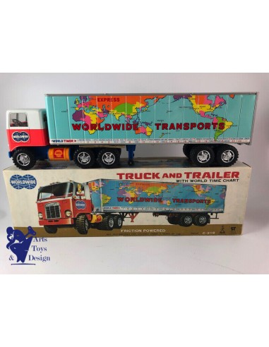 JOUET ANCIEN TAIYO JAPAN WORLDWIDE TRANSPORTS TRUCK CAMION FRICTION 42CM les ligaments