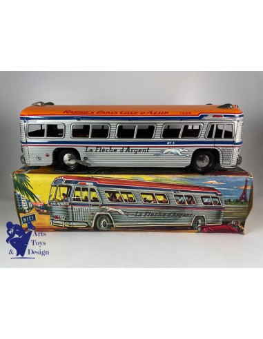 JOUET ANCIEN FRANCE JOUETS AUTOBUS GEANT LA FLECHE D'ARGENT MECANIQUE 45CM 1960 de pas cher