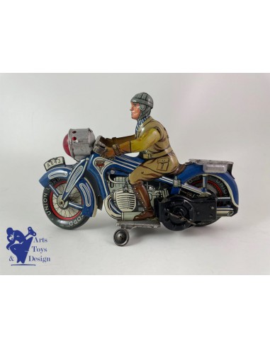 JOUET ANCIEN ARNOLD A643 MOTO CIVILE BLEUE TOLE MECANIQUE VERS 1950 L 19CM Comment ça marche