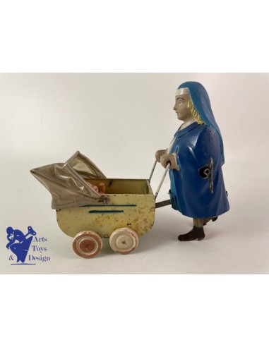 JOUET ANCIEN JOUETS CREATION LA NURSE ET LANDAU MECANIQUE VERS 1950 meilleur choix