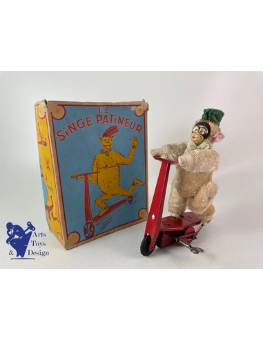 JOUET ANCIEN SFA FRANCE SINGE SUR PATINETTE MECANIQUE VERS 1950 H 16CM la colonne vertébrale