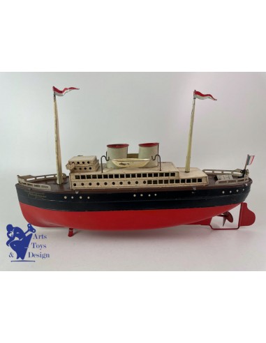 JOUET ANCIEN FLEISHMANN BATEAU LINER MECANIQUE 32CM VERS 1930 une grave pollution 