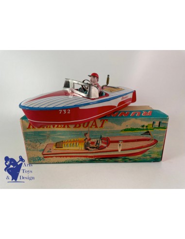 JOUET ANCIEN DAIYA JAPON BATEAU RUNNER BOAT TOLE MECANIQUE VERS 1960 vente chaude votre 